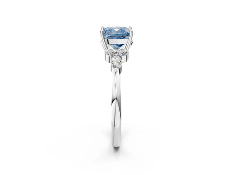 White gold Fancy Blue Cushion Cut Brilliant Diamond Solitaire Ring with Pear Side Stones and Four-Prong Setting_8