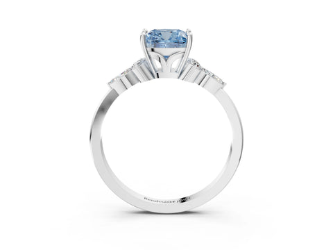 White gold Fancy Blue Cushion Cut Brilliant Diamond Solitaire Ring with Pear Side Stones and Four-Prong Setting_9