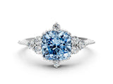 White gold Fancy Blue Cushion Cut Brilliant Diamond with Cluster Setting on a Beaded Band and Four-Prong Setting_24