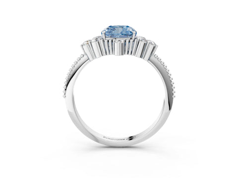 White gold Fancy Blue Cushion Cut Brilliant Diamond with Cluster Setting on a Beaded Band and Four-Prong Setting_27