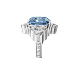 White gold Fancy Blue Cushion Cut Brilliant Diamond with Cluster Setting on a Beaded Band and Four-Prong Setting_29