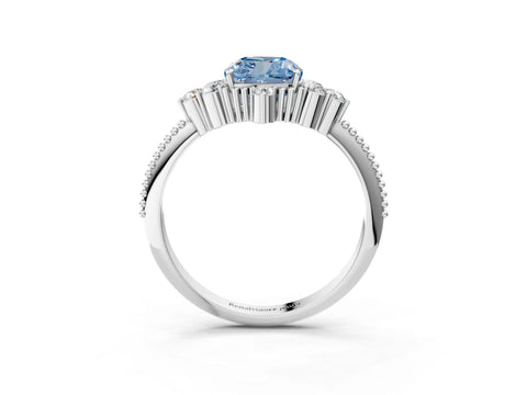 White gold Fancy Blue Cushion Cut Brilliant Diamond with Cluster Setting on a Beaded Band and Four-Prong Setting_39