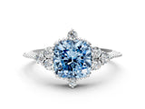 White gold Fancy Blue Cushion Cut Brilliant Diamond with Cluster Setting on a Beaded Band and Four-Prong Setting_60