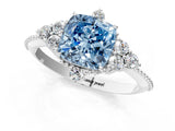 White gold Fancy Blue Cushion Cut Brilliant Diamond with Cluster Setting on a Beaded Band and Four-Prong Setting_61