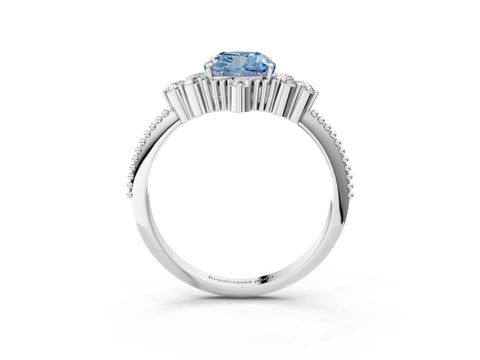 White gold Fancy Blue Cushion Cut Brilliant Diamond with Cluster Setting on a Beaded Band and Four-Prong Setting_69