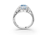 White gold Fancy Blue Cushion Cut Brilliant Milgrain Filigree Diamond Ring with Square Prong Setting_3