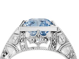White gold Fancy Blue Cushion Cut Brilliant Milgrain Filigree Diamond Ring with Square Prong Setting_4