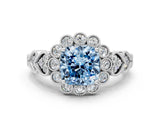 White gold Fancy Blue Cushion Cut Brilliant Milgrain Pave Heart Band Solitaire Ring_12