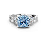 White gold Fancy Blue Cushion Cut Brilliant Three-Stone Diamond Ring with Pavé Band and Four-Prong Setting_34