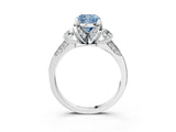 White gold Fancy Blue Cushion Cut Brilliant Three-Stone Diamond Ring with Pavé Band and Four-Prong Setting_36
