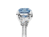 White gold Fancy Blue Cushion Cut Brilliant Three-Stone Diamond Ring with Pavé Band and Four-Prong Setting_39