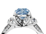 White gold Fancy Blue Cushion Cut Brilliant Three-Stone Diamond Ring with Pavé Band and Four-Prong Setting_43