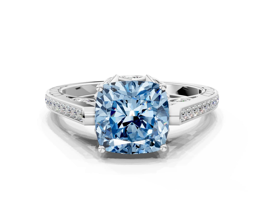 White gold Fancy Blue Cushion  Cut Cathedral Pave Diamond Engagement Ring with Six-Prong Setting_31
