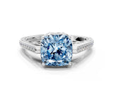 White gold Fancy Blue Cushion  Cut Cathedral Pave Diamond Engagement Ring with Six-Prong Setting_32
