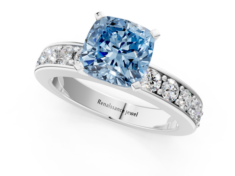White gold Fancy Blue Cushion  Cut Channel Set Diamond Engagement Ring with Four-Prong Setting_279