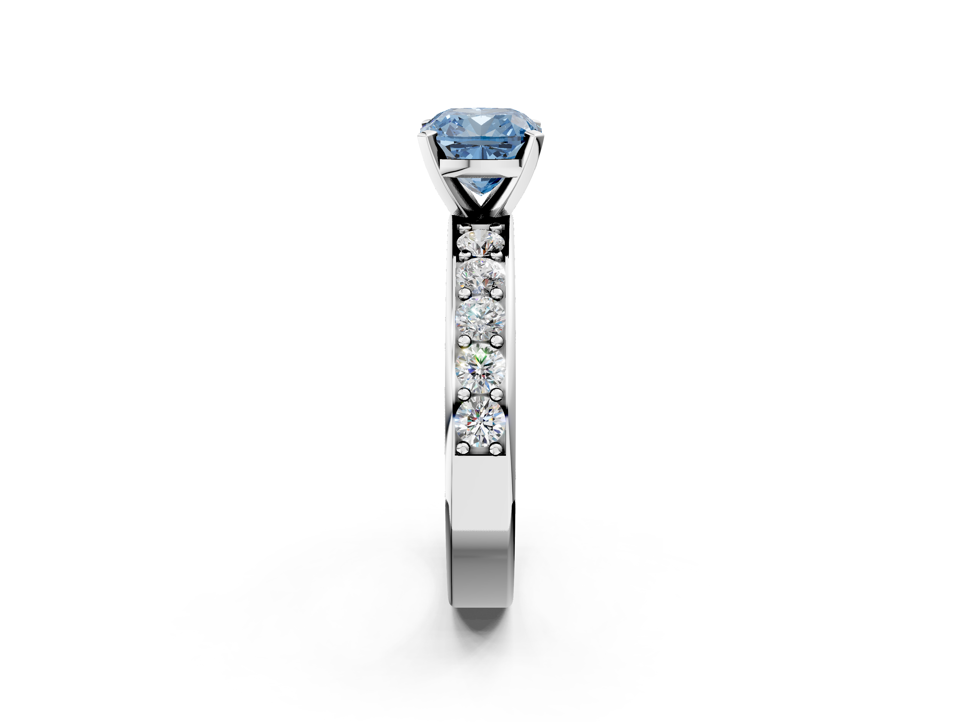 White gold Fancy Blue Cushion  Cut Channel Set Diamond Engagement Ring with Four-Prong Setting_280