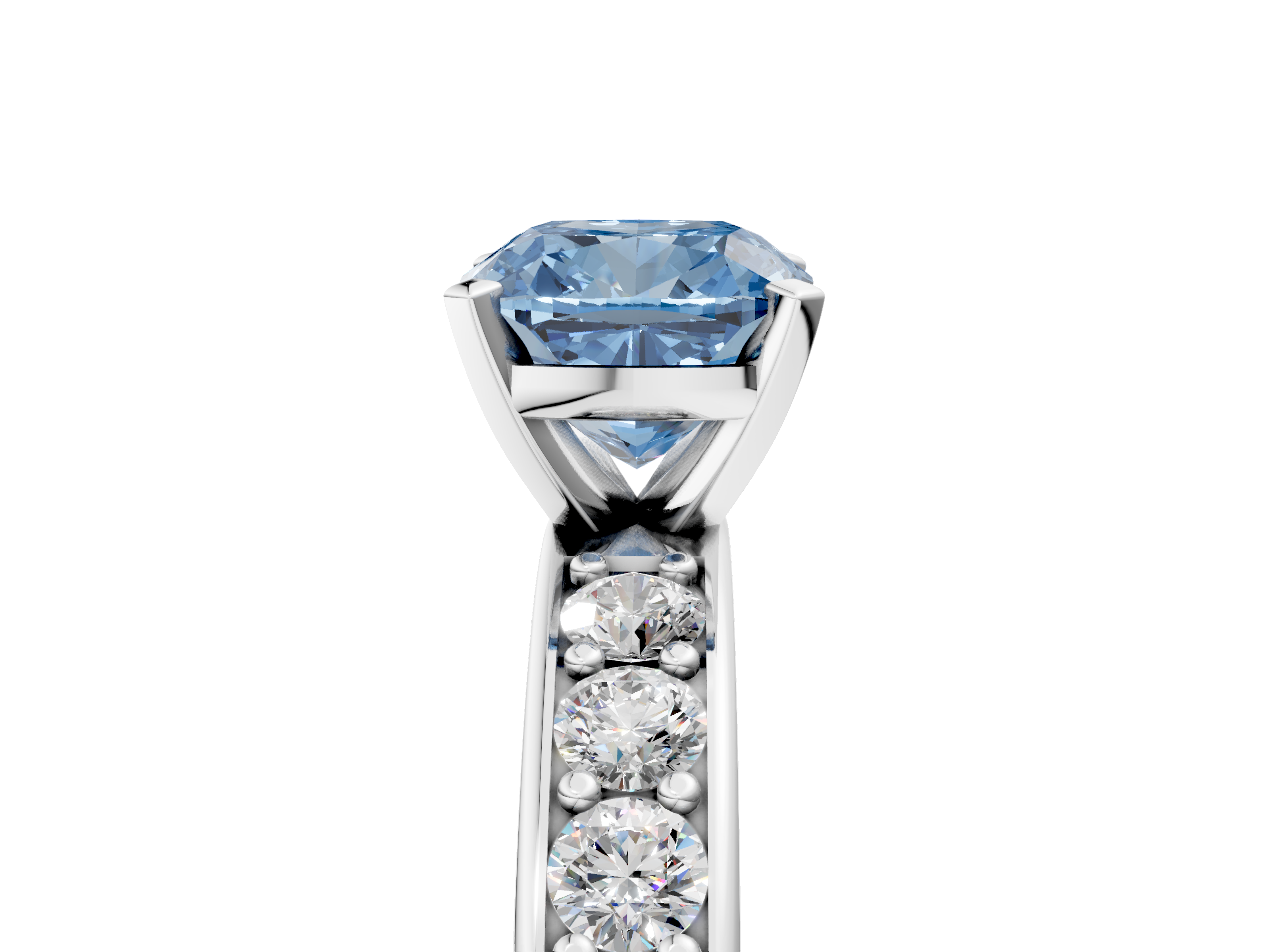 White gold Fancy Blue Cushion  Cut Channel Set Diamond Engagement Ring with Four-Prong Setting_283