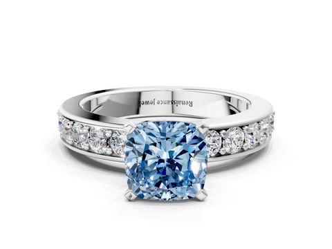 White gold Fancy Blue Cushion  Cut Channel Set Diamond Engagement Ring with Four-Prong Setting_295