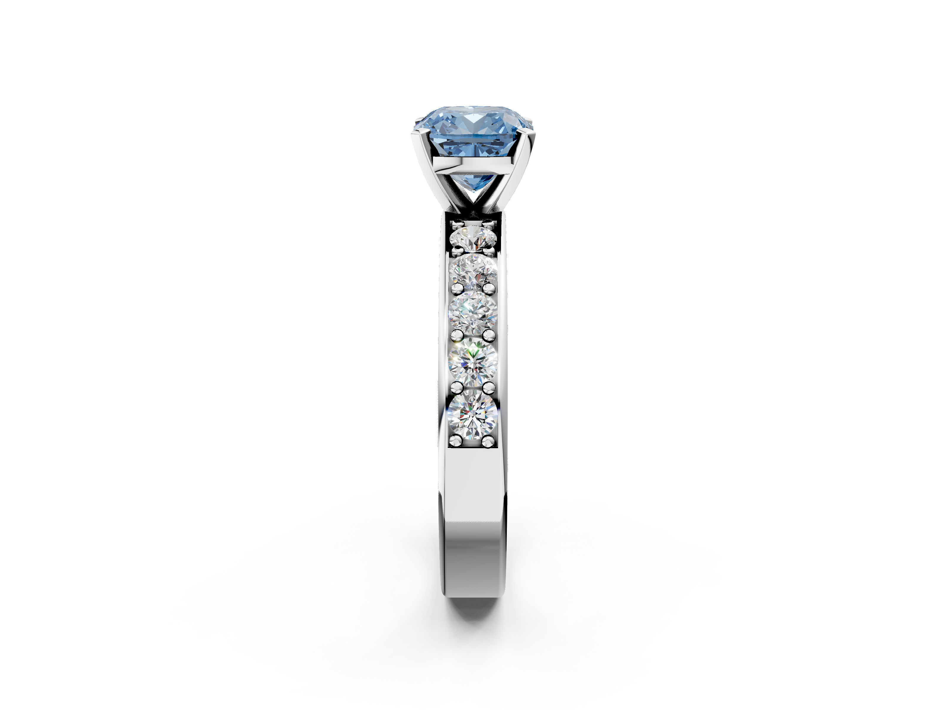 White gold Fancy Blue Cushion  Cut Channel Set Diamond Engagement Ring with Four-Prong Setting_297