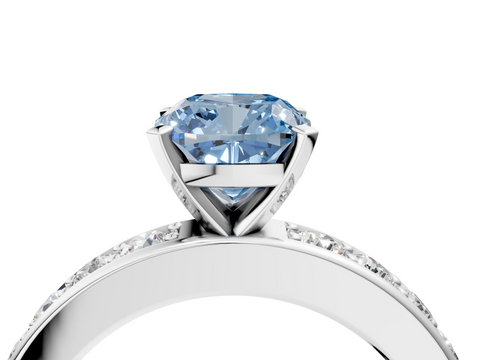 White gold Fancy Blue Cushion  Cut Channel Set Diamond Engagement Ring with Four-Prong Setting_299