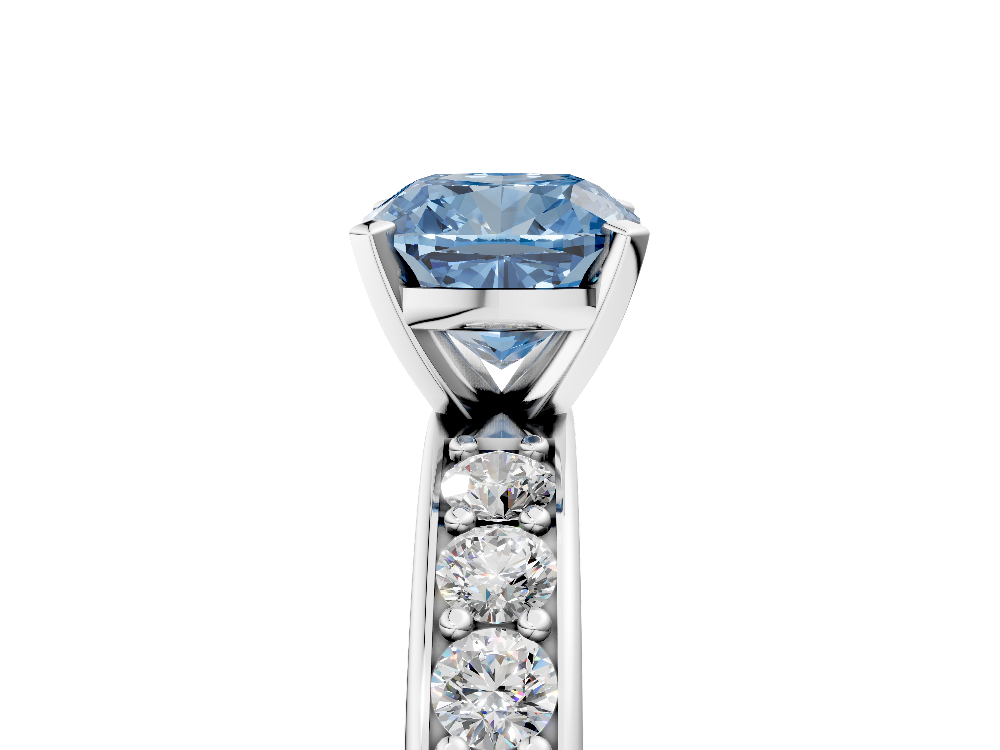 White gold Fancy Blue Cushion  Cut Channel Set Diamond Engagement Ring with Four-Prong Setting_300