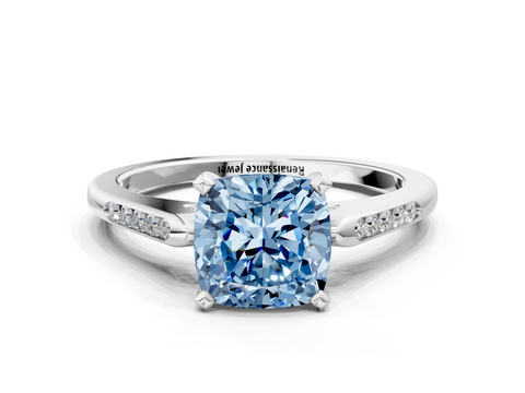 White gold Fancy Blue Cushion  Cut Channel Set Solitaire Engagement Ring with Four-Prong Setting_242