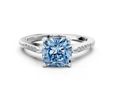 White gold Fancy Blue Cushion  Cut Channel Set Solitaire Engagement Ring with Four-Prong Setting_242
