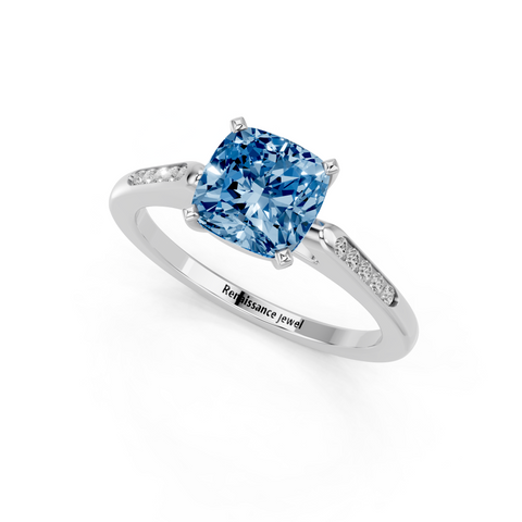 White gold Fancy Blue Cushion  Cut Channel Set Solitaire Engagement Ring with Four-Prong Setting_77
