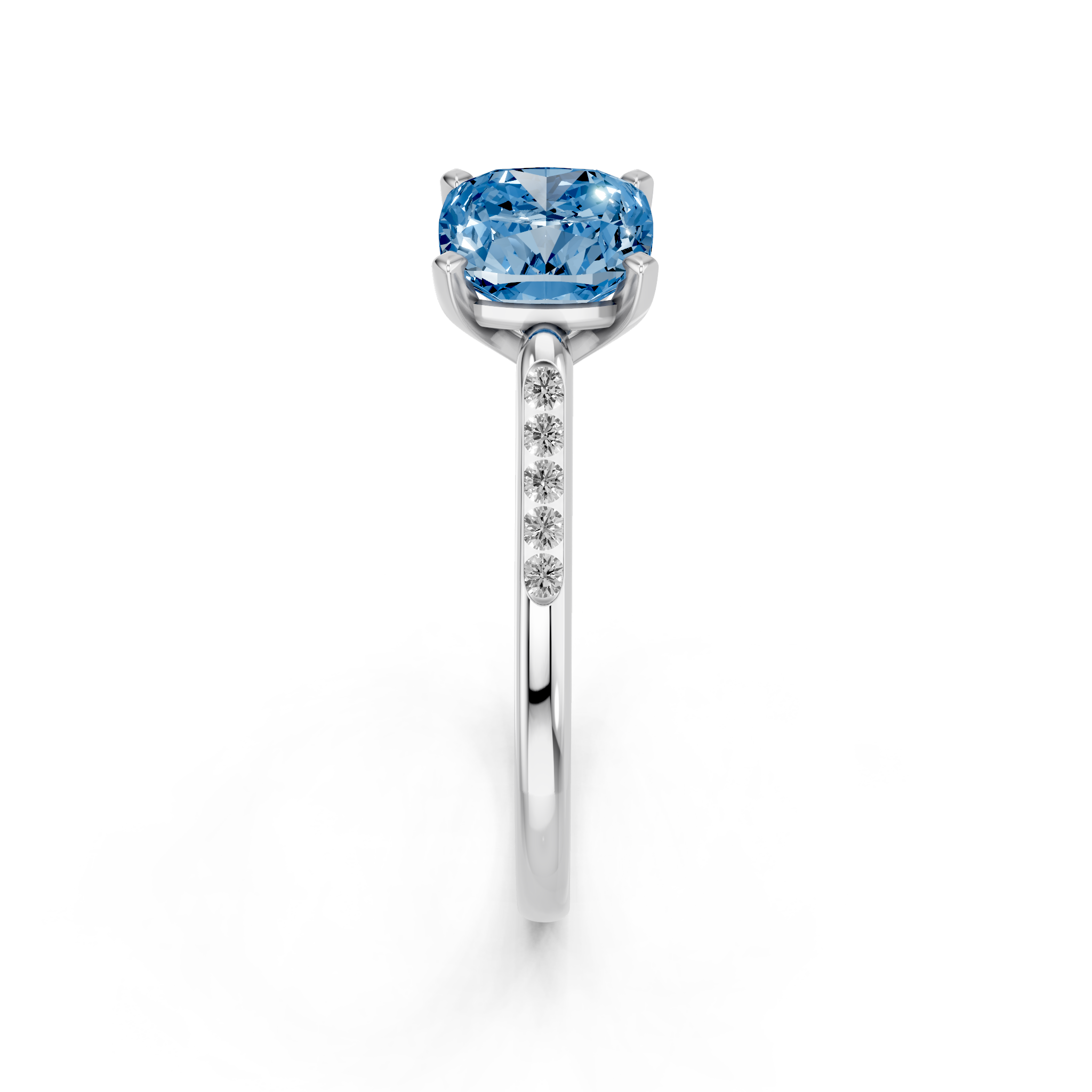 White gold Fancy Blue Cushion  Cut Channel Set Solitaire Engagement Ring with Four-Prong Setting_78