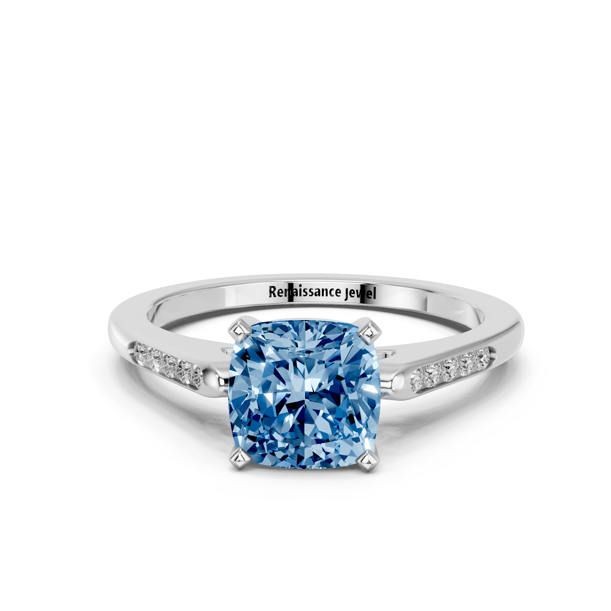 White gold Fancy Blue Cushion  Cut Channel Set Solitaire Engagement Ring with Four-Prong Setting_85