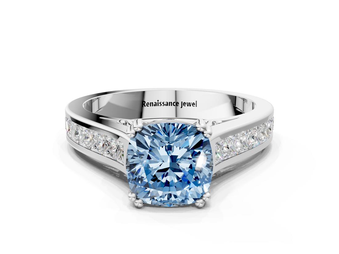 White gold Fancy Blue Cushion  Cut Channel Set Solitaire Engagement Ring with Prong Setting_20