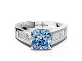 White gold Fancy Blue Cushion Cut Cut Channel Set Solitaire Ring with Four-Prong Setting_12