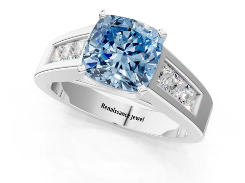 White gold Fancy Blue Cushion Cut Cut Channel Set Solitaire Ring with Four-Prong Setting_13