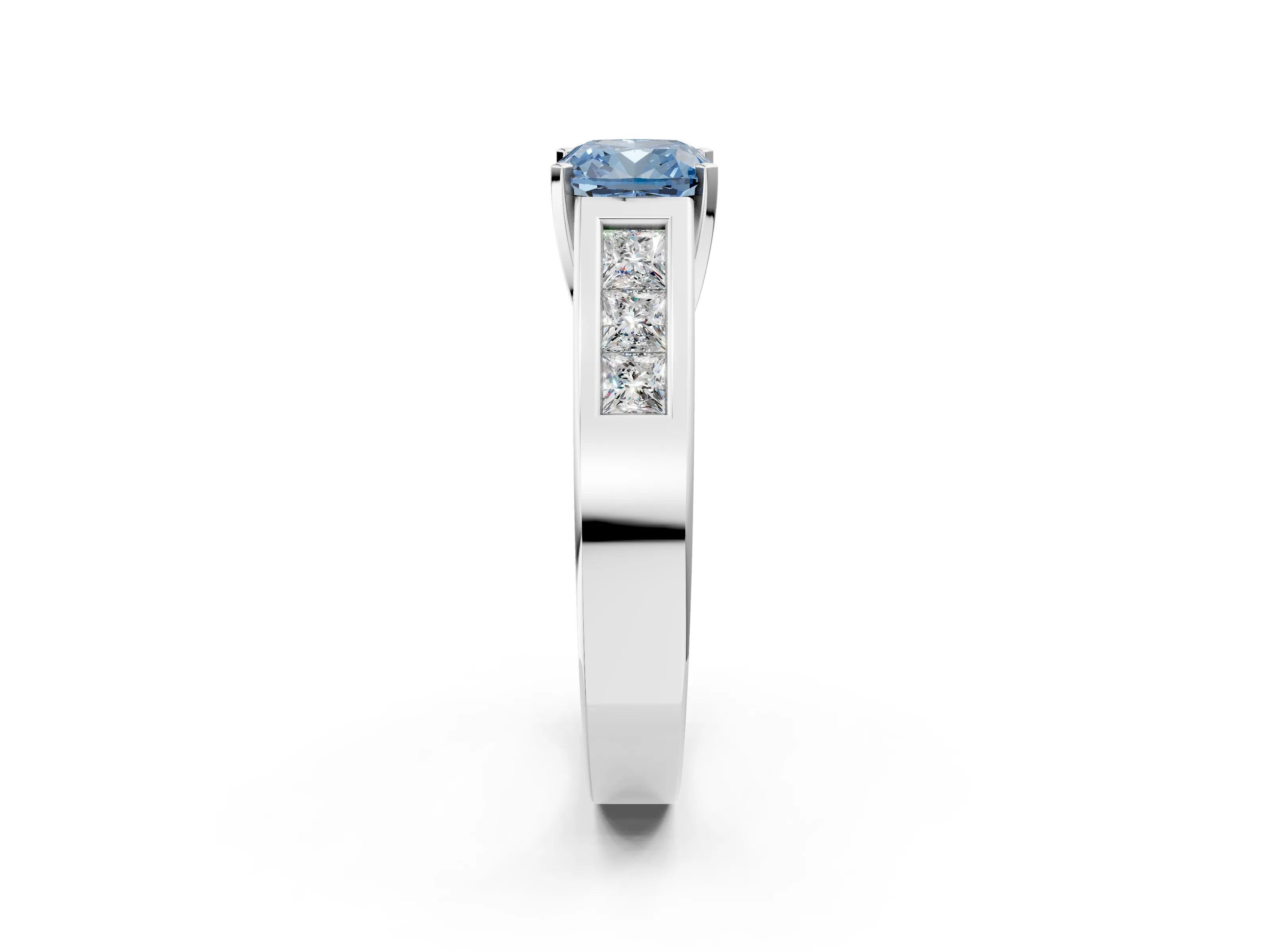 White gold Fancy Blue Cushion Cut Cut Channel Set Solitaire Ring with Four-Prong Setting_14