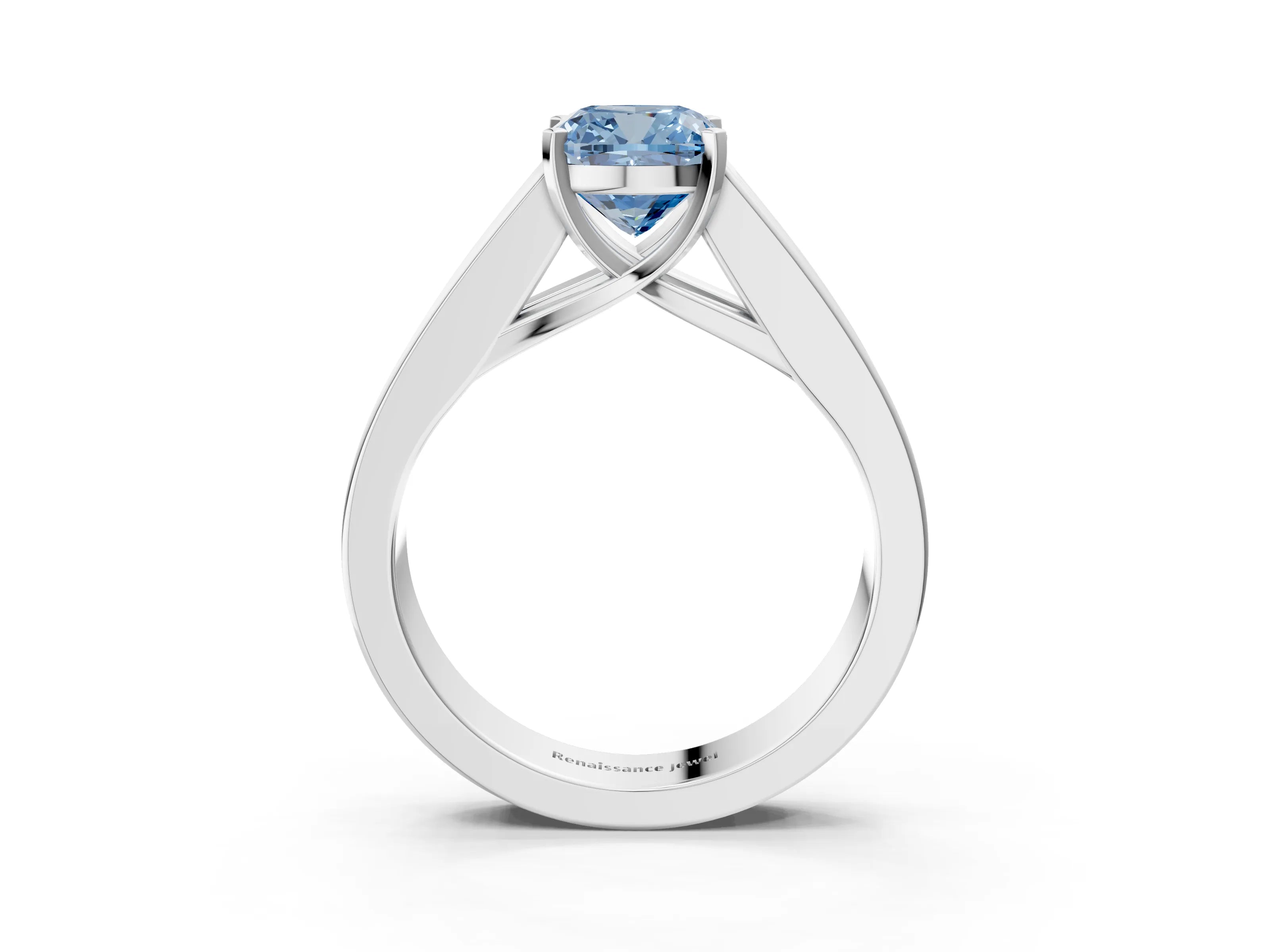 White gold Fancy Blue Cushion Cut Cut Channel Set Solitaire Ring with Four-Prong Setting_15