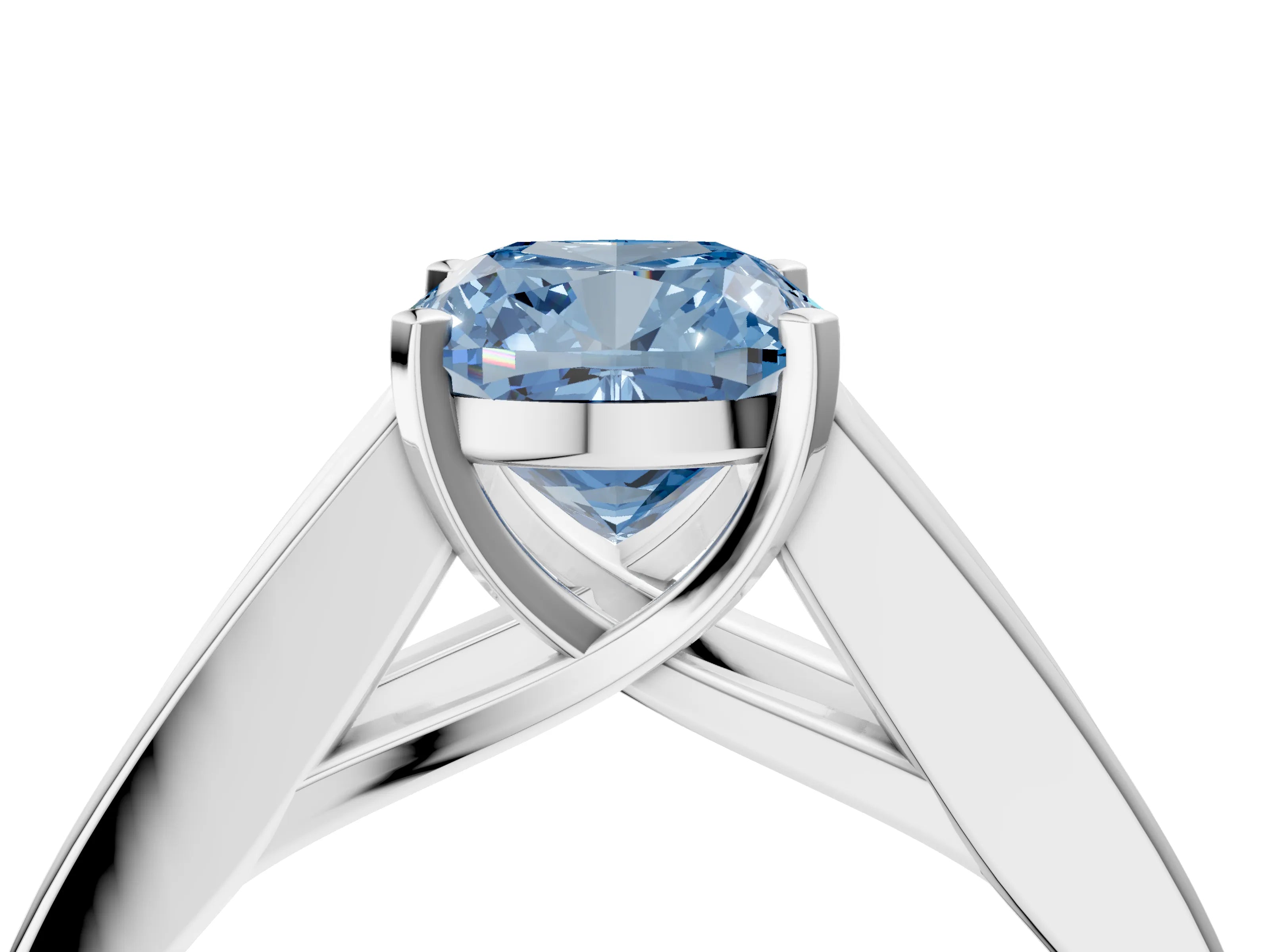 White gold Fancy Blue Cushion Cut Cut Channel Set Solitaire Ring with Four-Prong Setting_16