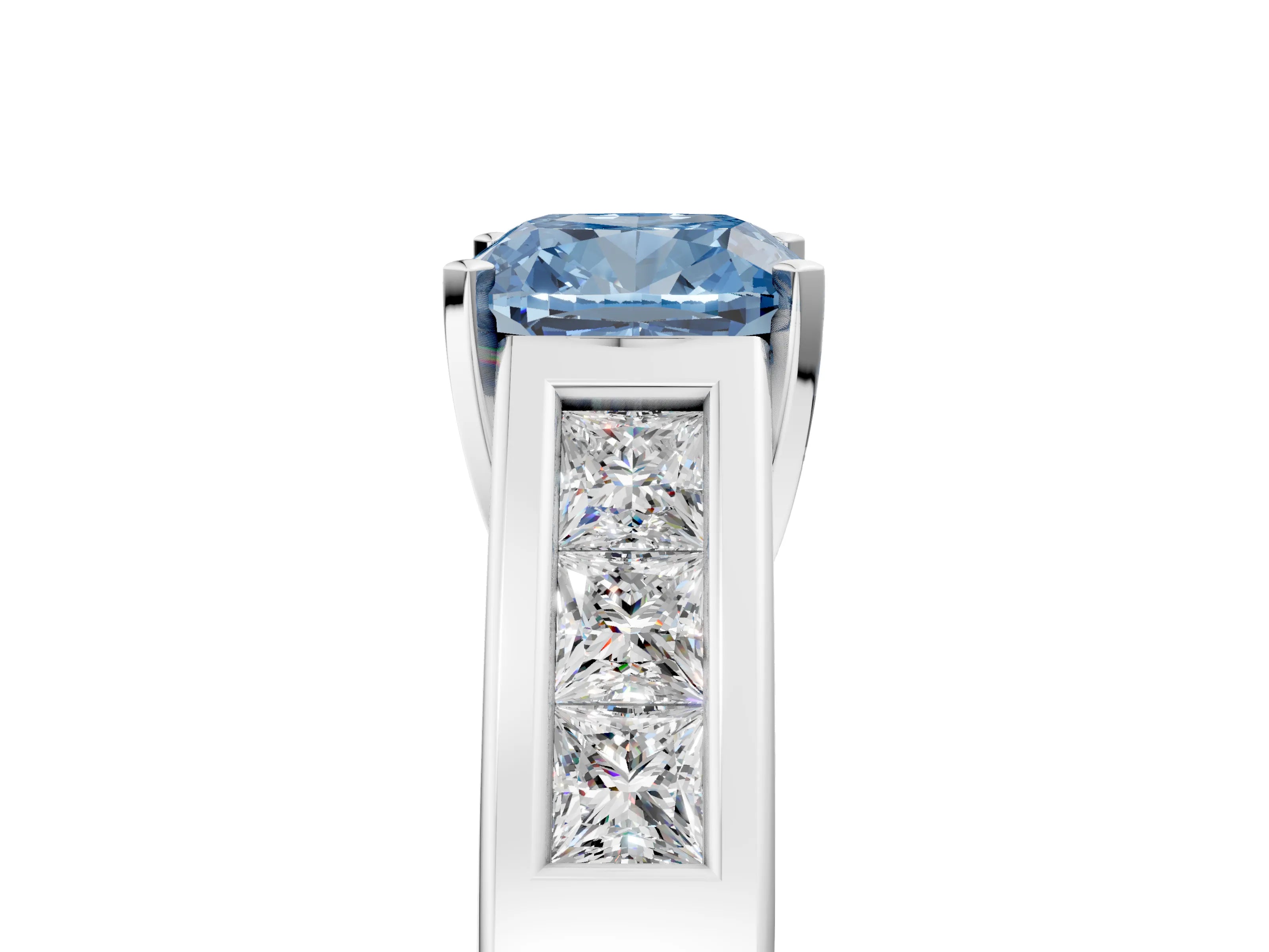 White gold Fancy Blue Cushion Cut Cut Channel Set Solitaire Ring with Four-Prong Setting_17