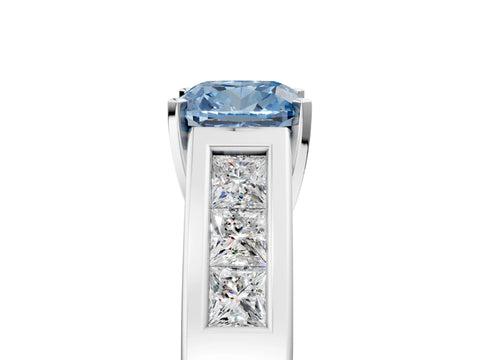 White gold Fancy Blue Cushion Cut Cut Channel Set Solitaire Ring with Four-Prong Setting_17