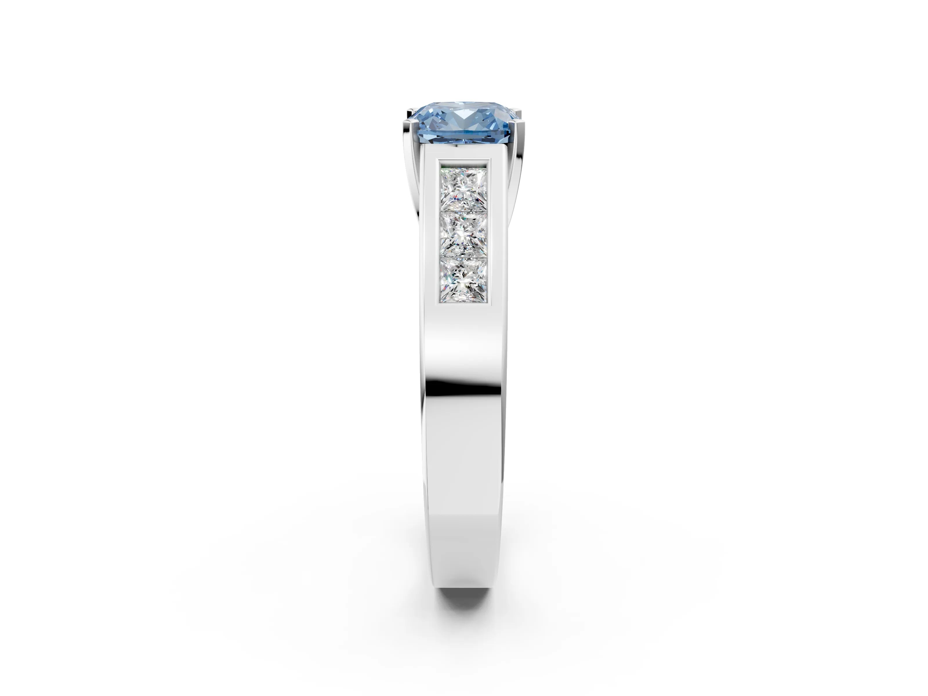 White gold Fancy Blue Cushion Cut Cut Channel Set Solitaire Ring with Four-Prong Setting_2