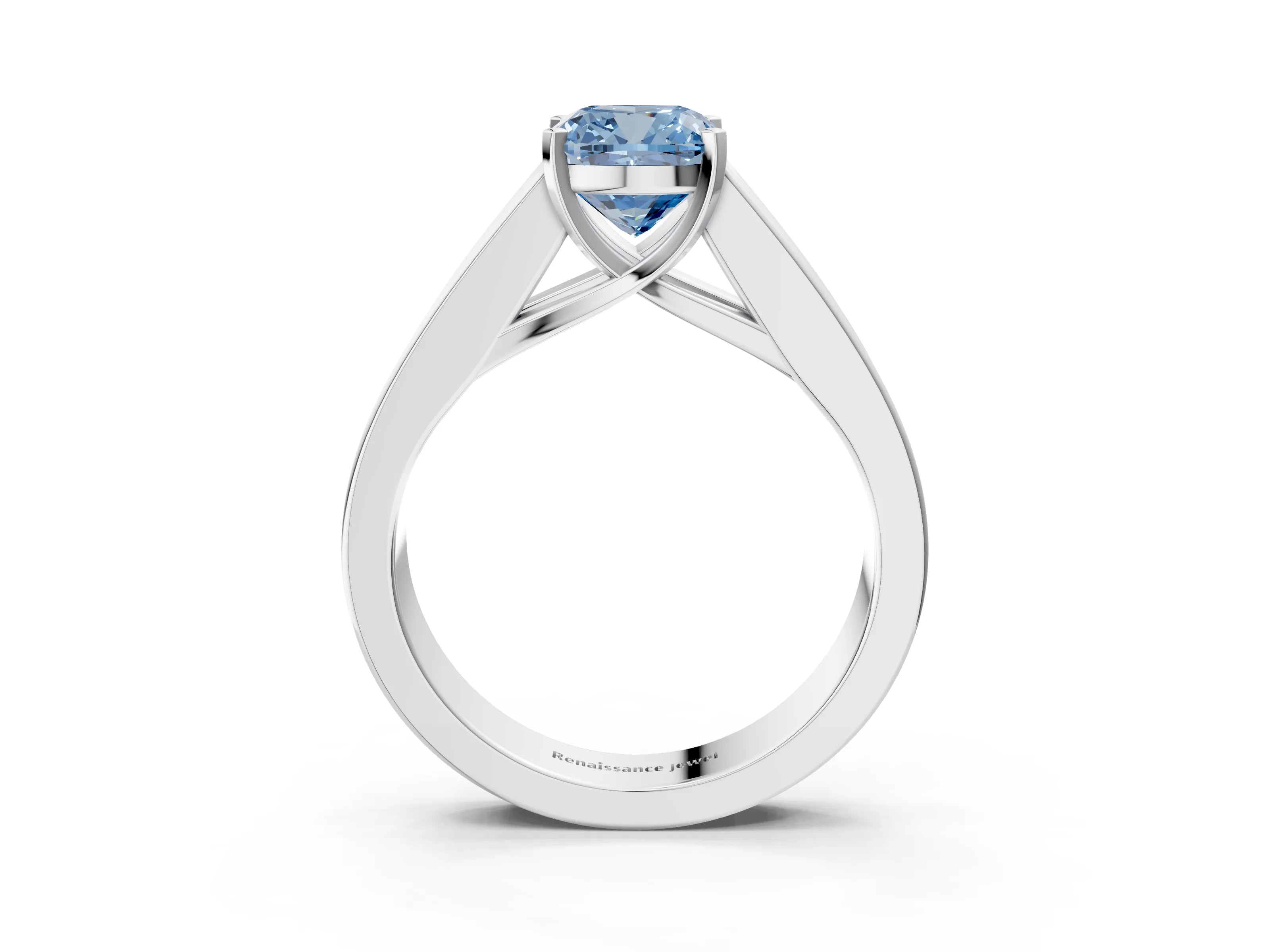 White gold Fancy Blue Cushion Cut Cut Channel Set Solitaire Ring with Four-Prong Setting_3