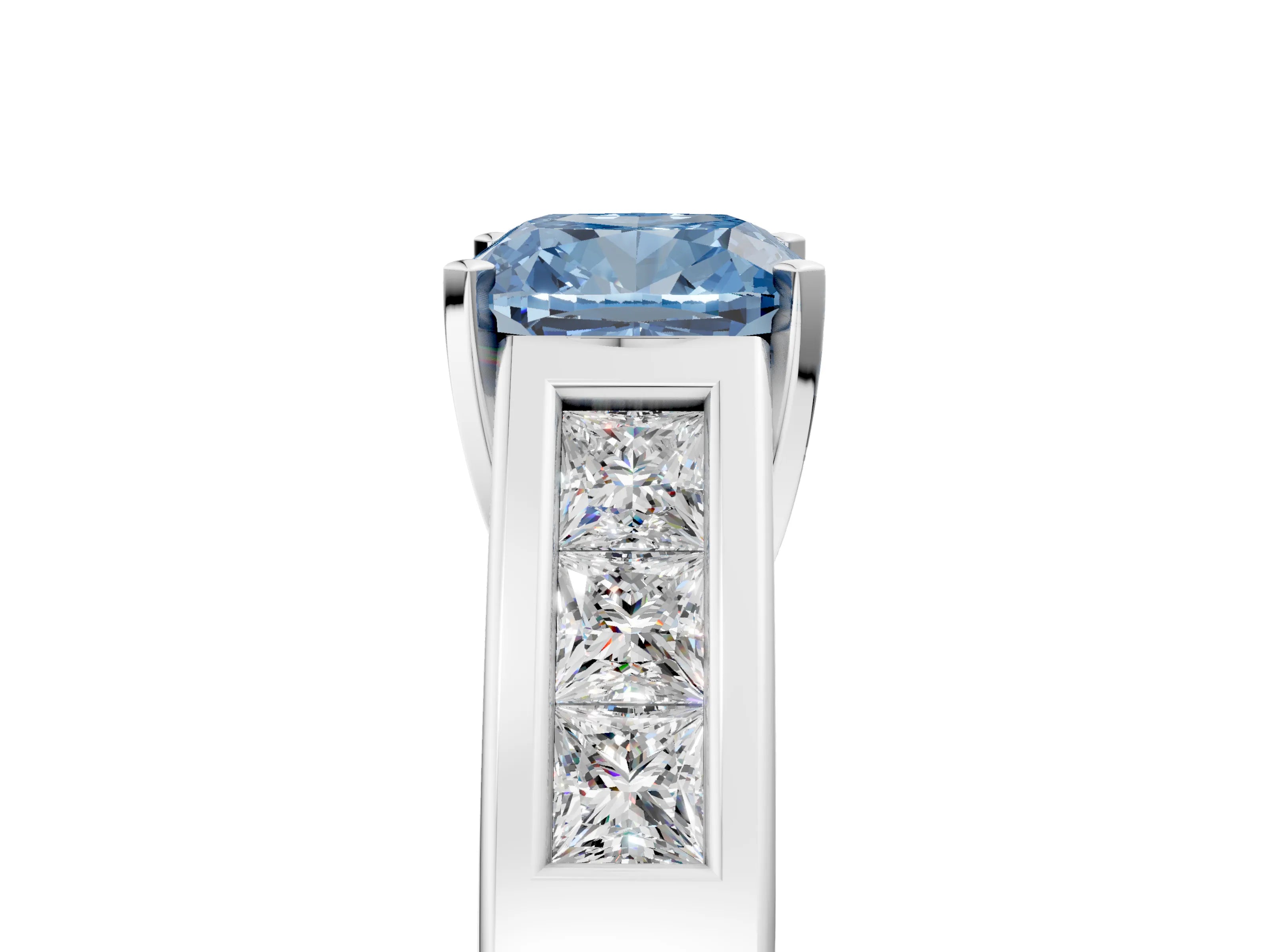 White gold Fancy Blue Cushion Cut Cut Channel Set Solitaire Ring with Four-Prong Setting_5