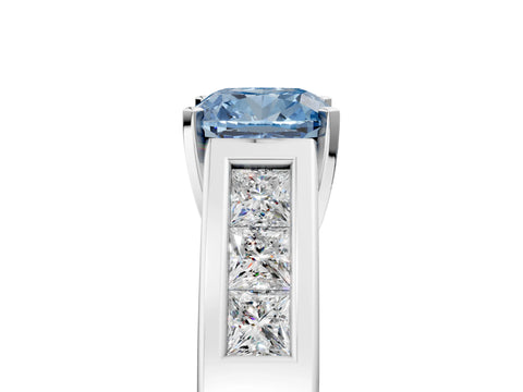 White gold Fancy Blue Cushion Cut Cut Channel Set Solitaire Ring with Four-Prong Setting_5