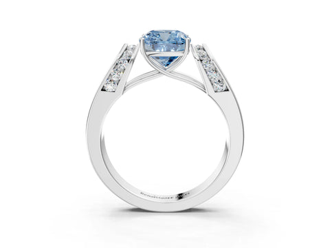 White gold Fancy Blue Cushion Cut Cut Diamond Channel Set Solitaire Ring with Four-Prong Setting_105