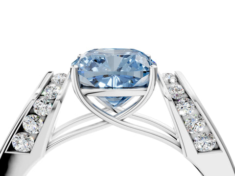 White gold Fancy Blue Cushion Cut Cut Diamond Channel Set Solitaire Ring with Four-Prong Setting_40