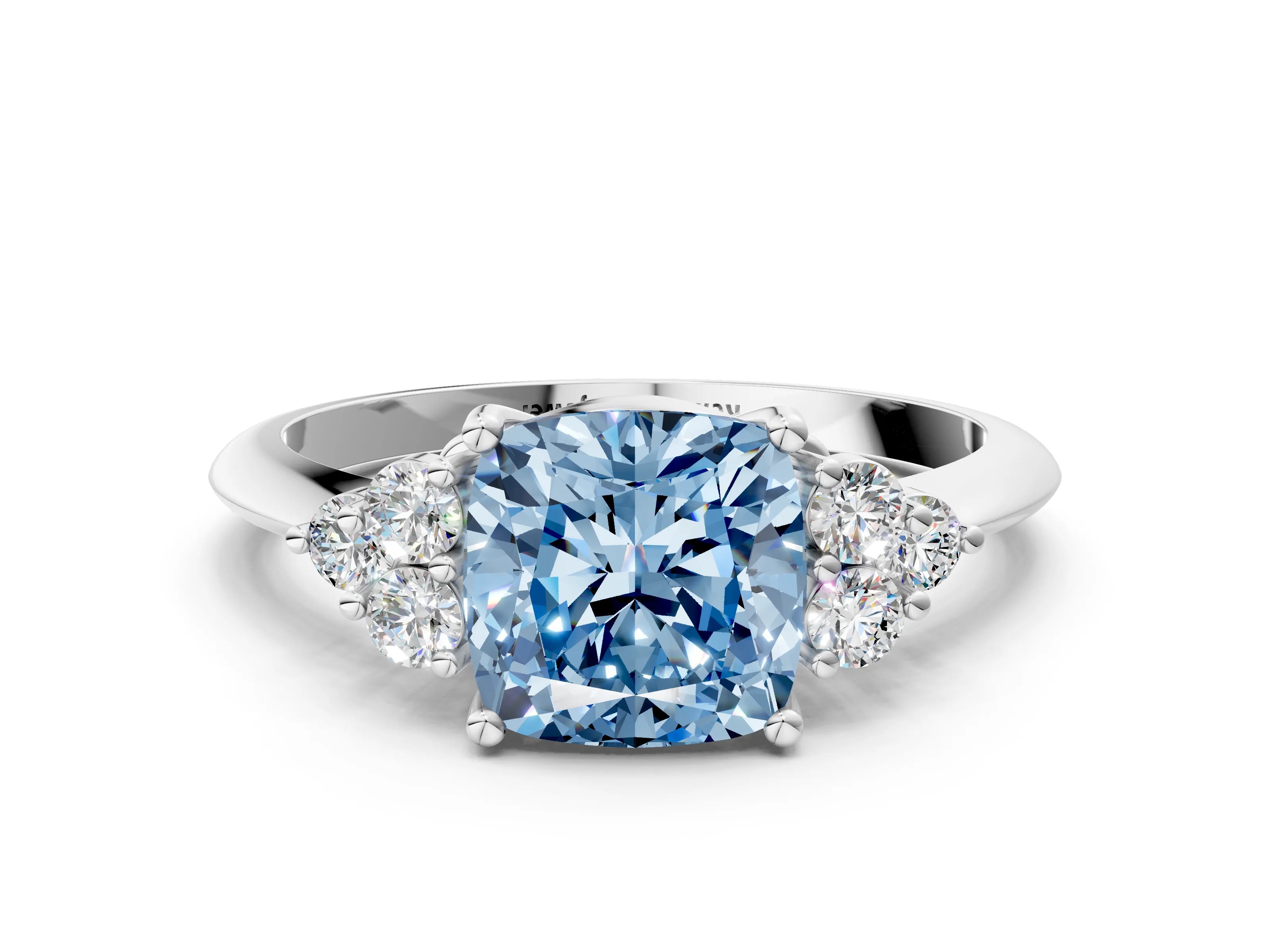 White gold Fancy Blue Cushion Cut Cut Diamond Cluster Ring with Solitaire Band and Four-Prong Setting_12