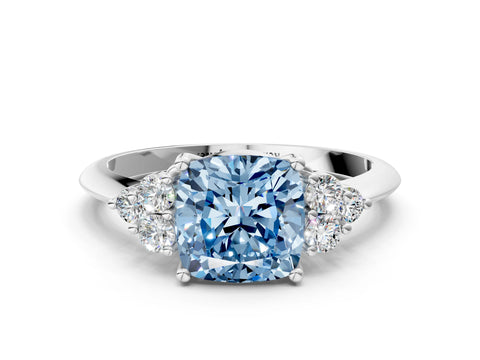 White gold Fancy Blue Cushion Cut Cut Diamond Cluster Ring with Solitaire Band and Four-Prong Setting_12