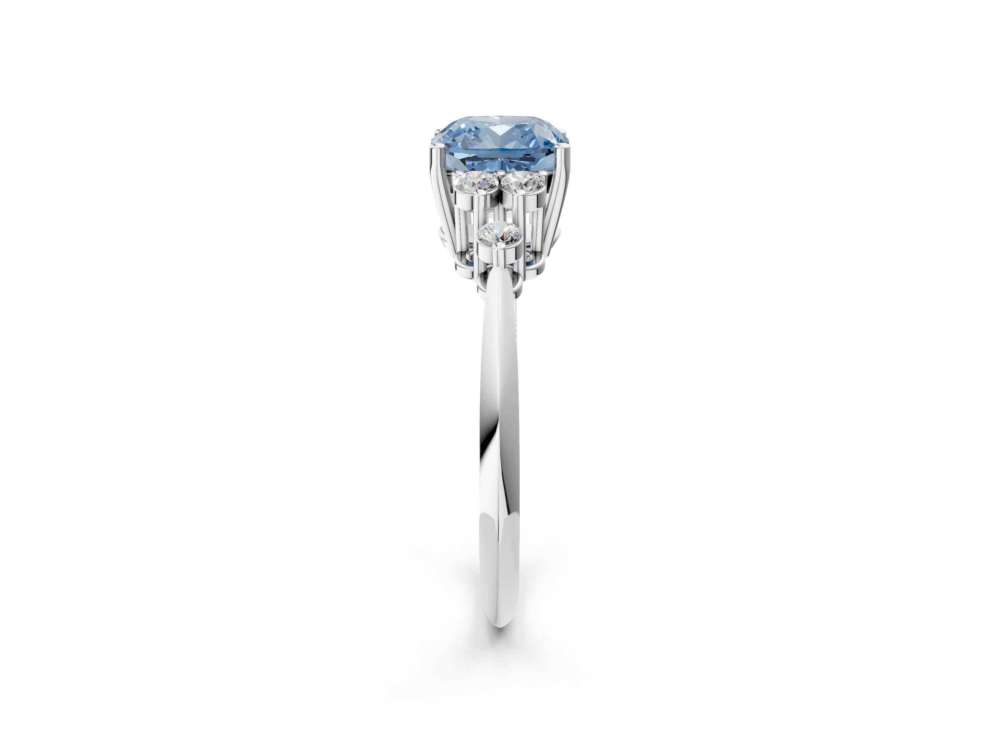 White gold Fancy Blue Cushion Cut Cut Diamond Cluster Ring with Solitaire Band and Four-Prong Setting_14