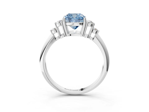 White gold Fancy Blue Cushion Cut Cut Diamond Cluster Ring with Solitaire Band and Four-Prong Setting_15