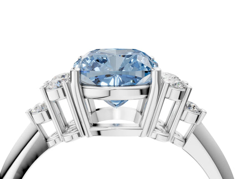 White gold Fancy Blue Cushion Cut Cut Diamond Cluster Ring with Solitaire Band and Four-Prong Setting_16