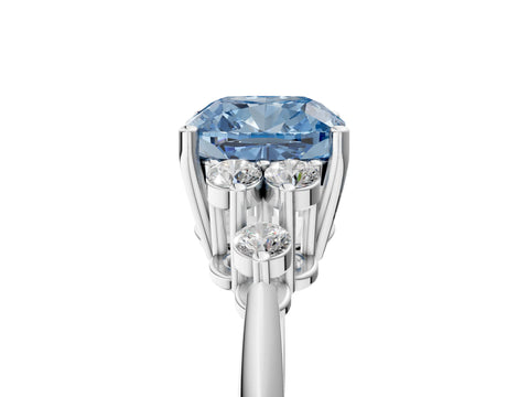 White gold Fancy Blue Cushion Cut Cut Diamond Cluster Ring with Solitaire Band and Four-Prong Setting_17